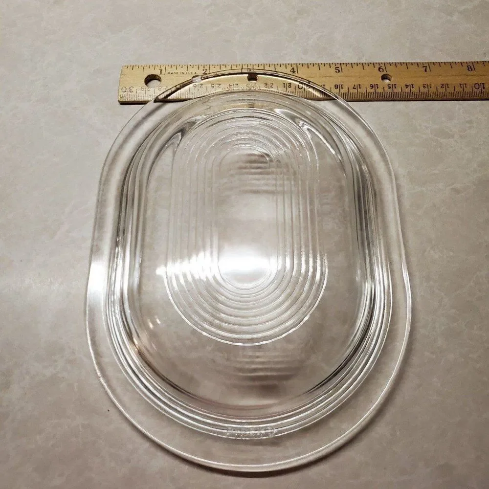Vintage Pyrex  Clear Glass Refrigerator Dish Art Deco Oval Lid Marked No. 602-C